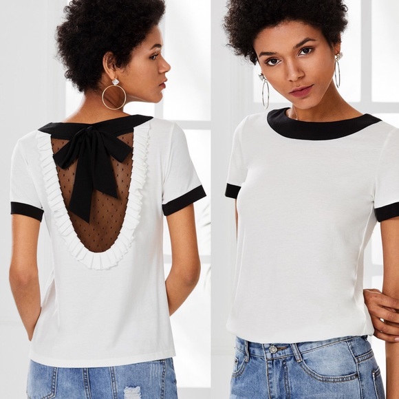 🆕Contrast top with pleated mesh bow back detail - Picture 2 of 7